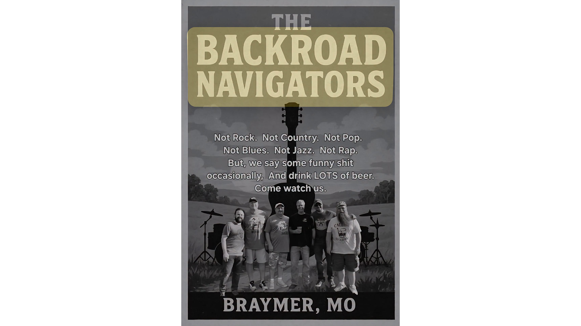 The Backroad Navigators promotional poster for a live performance at Magoon's Famous Delicatessen in St. Joseph.