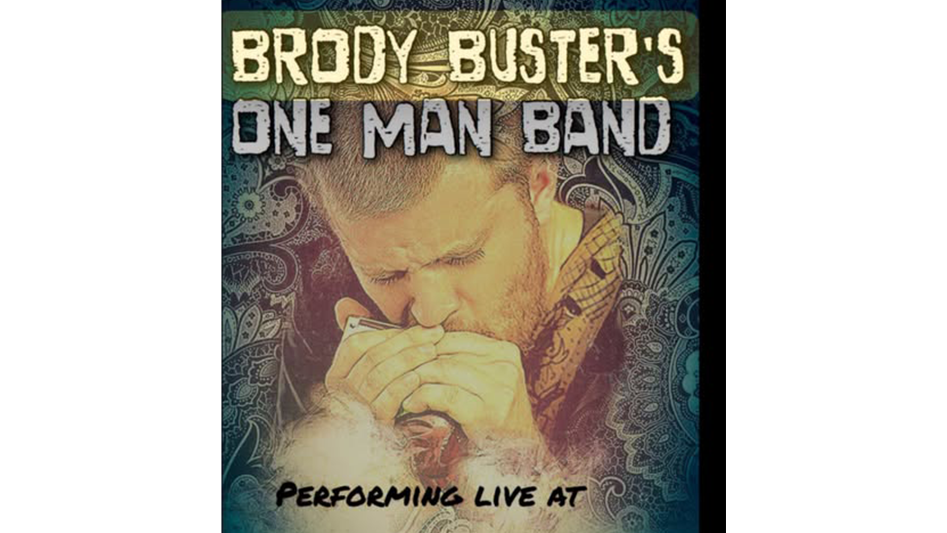 rody Buster's One Man Band promotional graphic for a live performance at Magoon's Famous Delicatessen in St. Joseph.