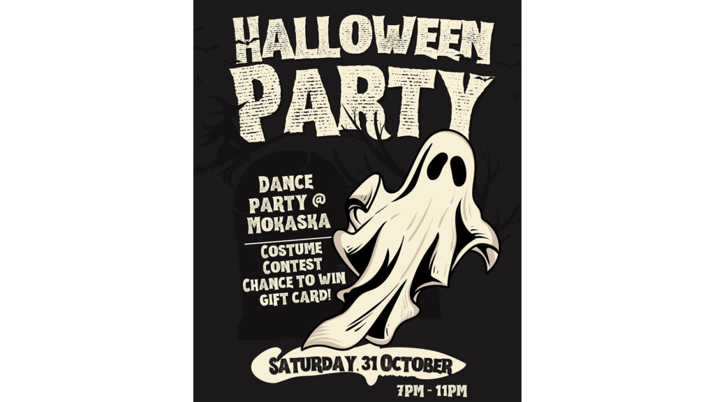Halloween Dance Party and costume contest at Mokaska Coffee in St. Joseph on October 31, 2026.