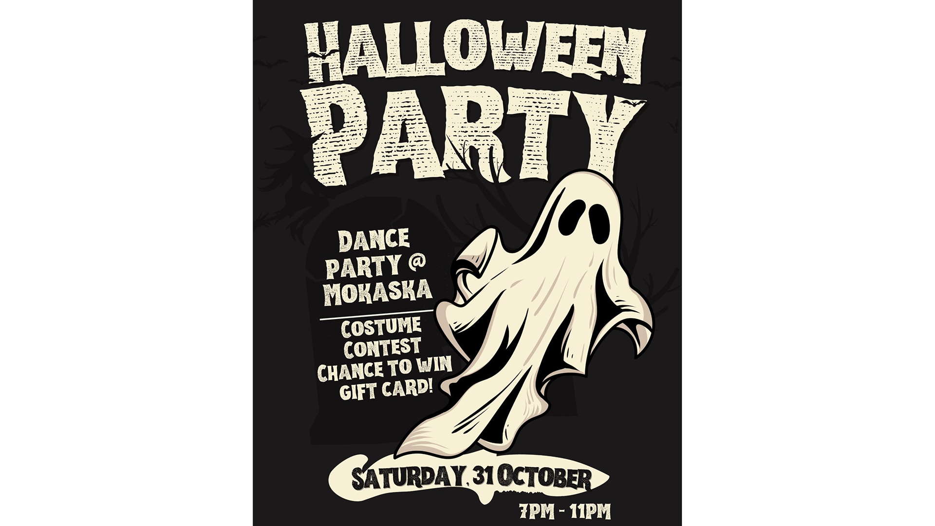 Halloween Dance Party and costume contest at Mokaska Coffee in St. Joseph on October 31, 2026.