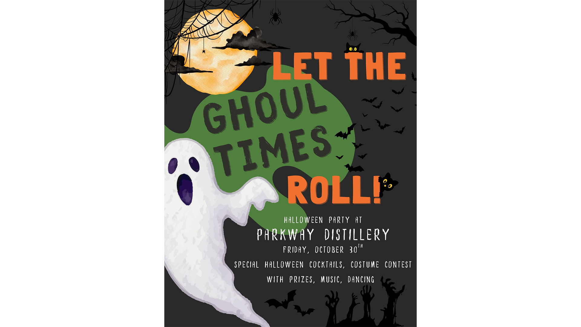 Let the Ghoul Times Roll Halloween Party at Parkway Distillery in St. Joseph on October 30, 2026.