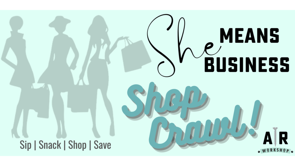 She Means Business Shop Crawl in St. Joseph, Missouri, on October 19, 2026, featuring local women-owned businesses.